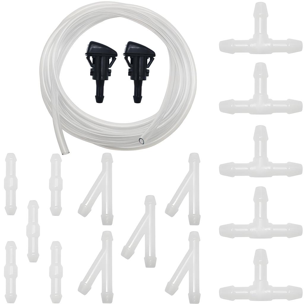 CTRICALVER Washer Nozzle Kit, 5M Transparent Car Windshield Washer Hose, with 15 White I