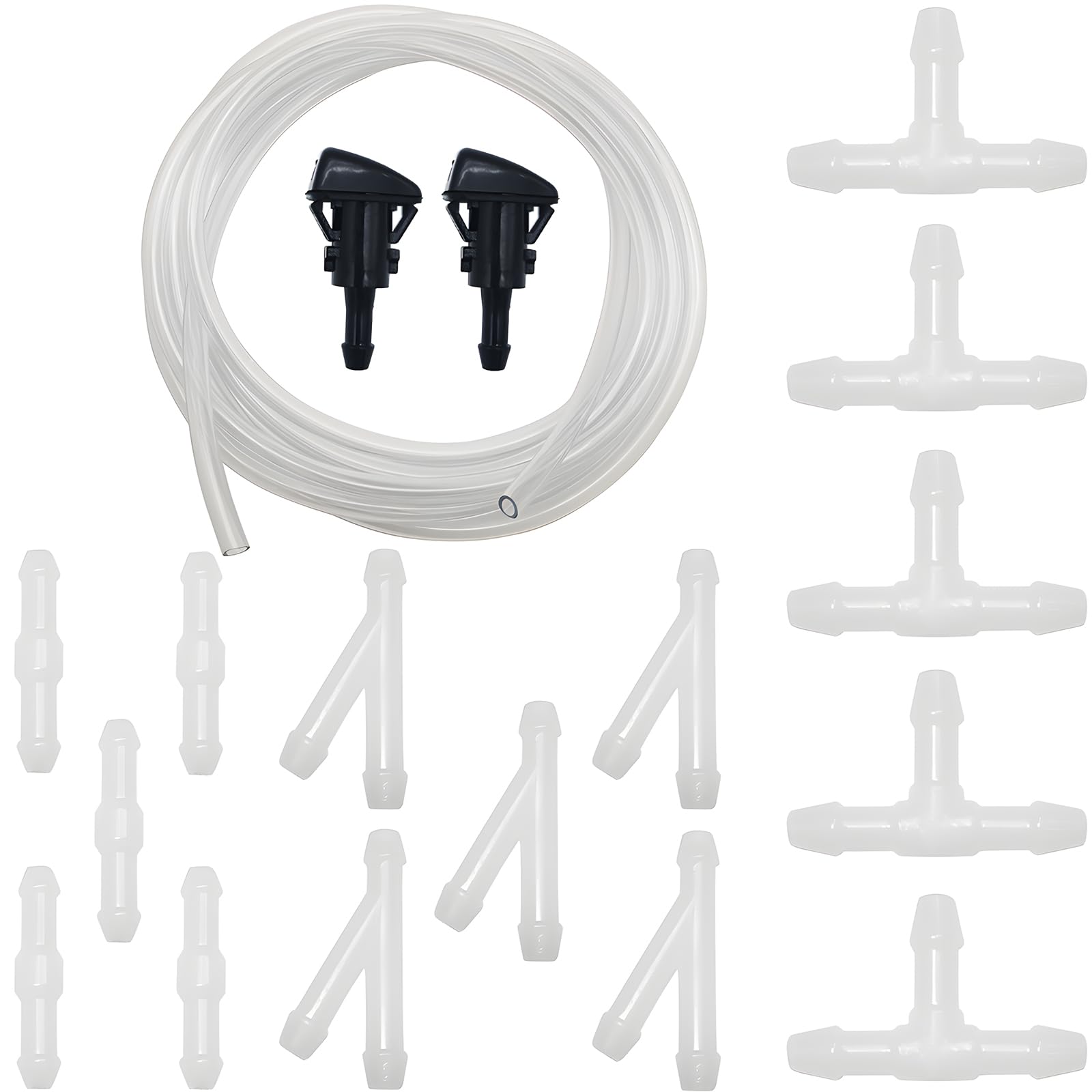 

CTRICALVER Washer Nozzle Kit, 5M Transparent Car Windshield Washer Hose, with 15 White I