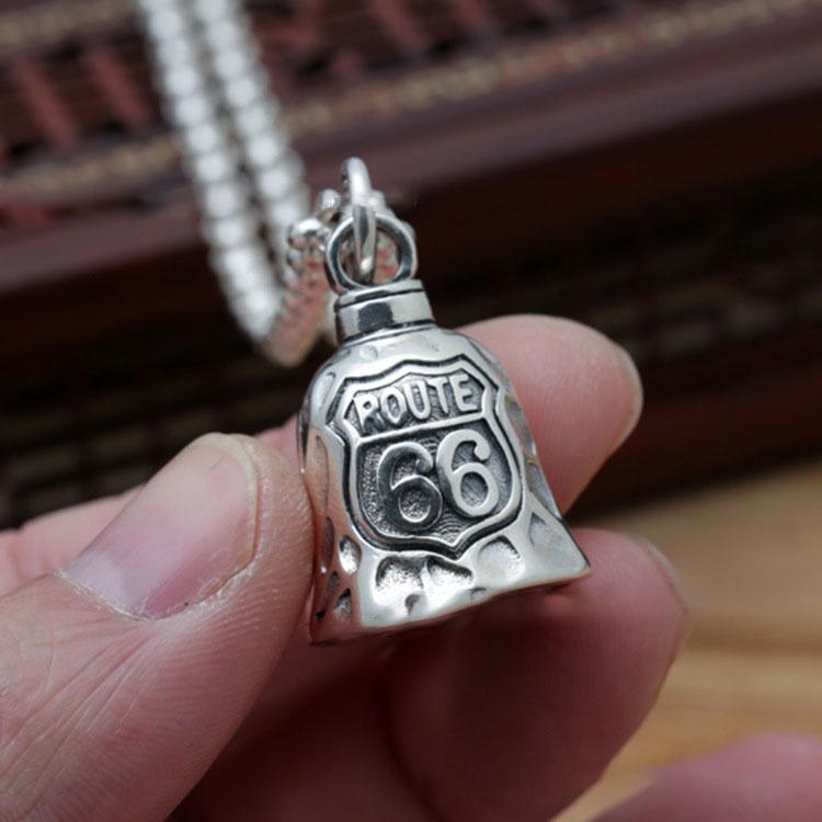 

Fashionable Route 66 Road Sign Bell Pendant Motorcycle Bell Necklace Men\\\ s Cyclist Lucky Amulet Jewelry