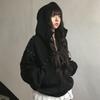 Womens Oversized Hooded Zip-Up Sweatshirt With Rivet Detail Fall Winter 2026 Korean Streetwear