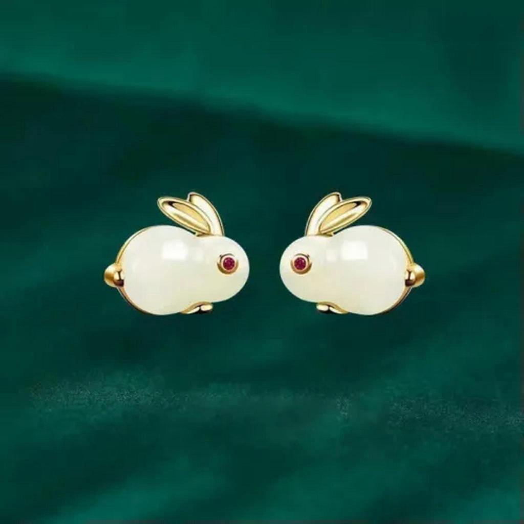 RSAMD 1PC/Pair Rabbit Necklace Bracelet Earring Ring Lucky Jade Rabbit Pendant Jeweljo-A2