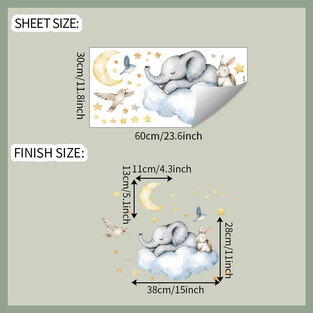 

Мультяшные Облака Звезды Луна Маленький Слон Кролик Спальня Гостиная Дом Фон Украшение Наклейки на Стену