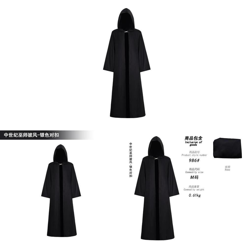 Mittelalterlicher Hexenumhang Cosplay Kostüm Mit Silbernen Verschlüssen Für Fantasy Rollenspiele