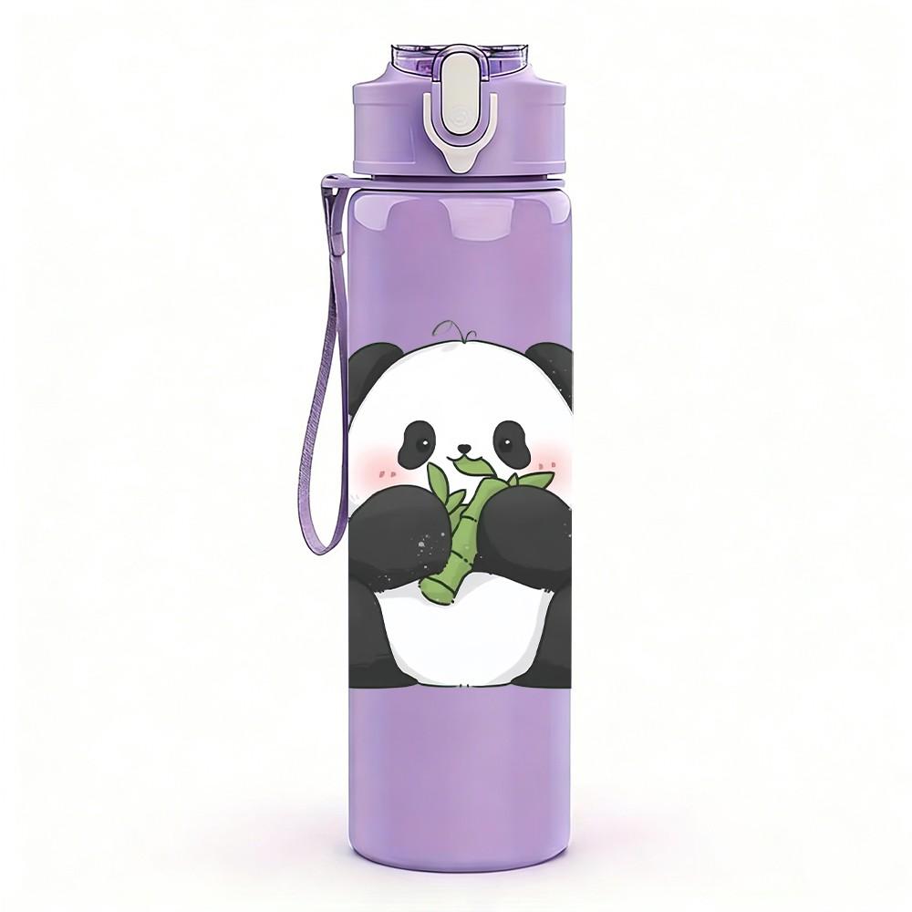 1PC Sitting Panda Bear Cute Animal Print 750ml Color Plastic Sports Water Bottle Leakproof Flip Straw Lid Suitable for Sports Office Home Use