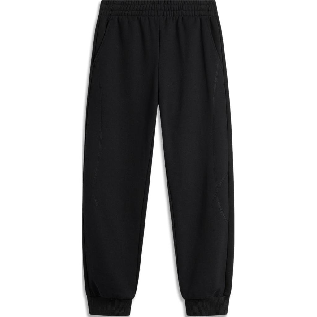 Li Ning Sports Lifestyle Series Logo Cuffed Knitted Fleece Casual Pants Women bottoms Black AKLU622-2