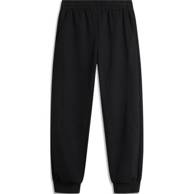 Li Ning Sports Lifestyle Series Logo Cuffed Knitted Fleece Casual Pants Women Bottoms Black AKLU622-2