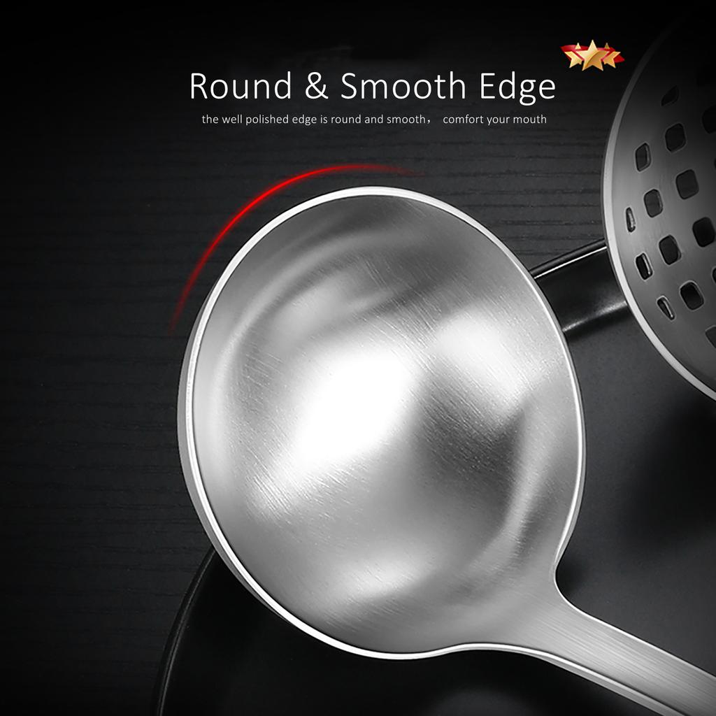 LFGB Certification 304 Stainless Steel Kitchen Soup Ladle and Colander Set Well Polished Hotpot Serving Spoon Cooking Tools
