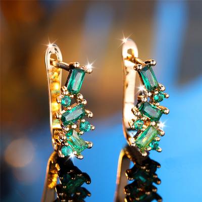 Green Zircon Hoop Earring Luxury Crystal Stone Earrings For Women Vintage Fashion Gold Color Wedding  Gift