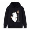 Kids Unisex Boys Girls Hooded Sweatshirt, Cute Cartoon Polar Bear Drink Bubble Tea Print Casual Pullover Hoodie, Soft Cozy Long Sleeve Tops for Daily