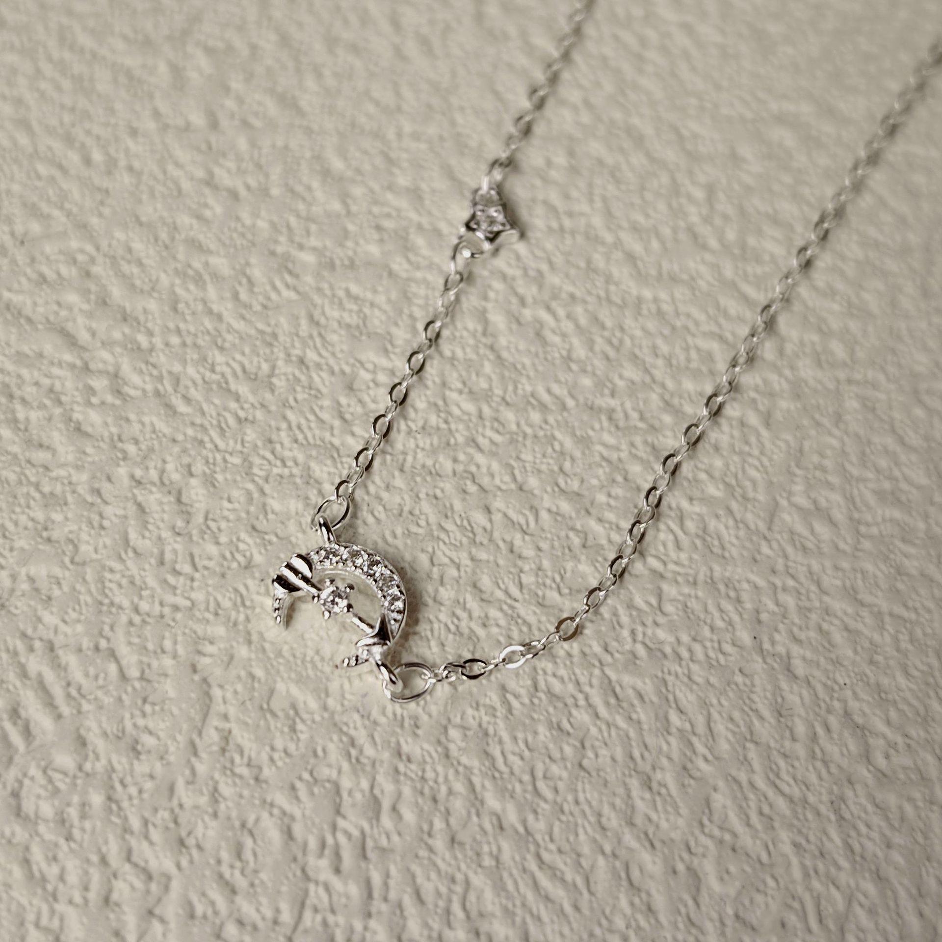 Su Chuang S925 Sterling Silver Star  Moon Bracelet with Cupid s Arrow Design – Diamond-Inlaid, Versatile Korean Style for Girls Sterling Silver 925