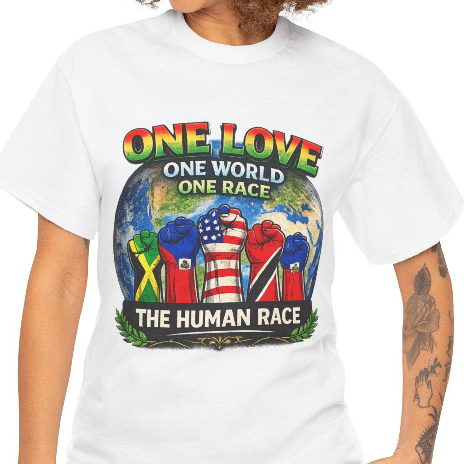 One Love One World T-Shirt | Earth Graphic Unity Tee 2XL