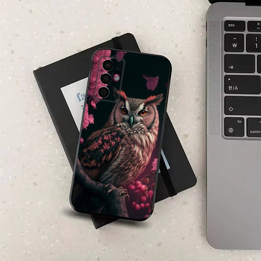 Cute C-Colorful Owl B-Bird For Samsung Galaxy A73,31,71,53,32,72,Note,22,41,8,9,52,J7,Soft Black Silicone Cover Case