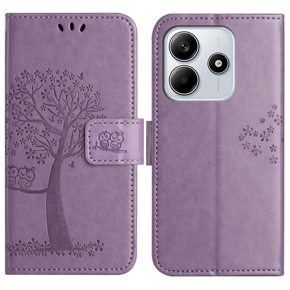 For Xiaomi Redmi Note 14 5G Case PU Leather Owl Tree Imprinted Wallet Phone Cover