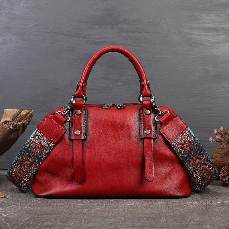Большая вместительная повседневная сумка из натуральной кожи, винтажная женская сумка, мягкая деловая сумка из натуральной яловой кожи, сумки на плечо красный