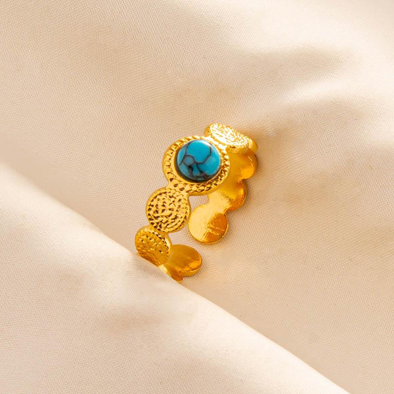 1pcs Blue Stone Ethnic Vintage Open Adjustable Sun Heart Star Stainless Steel Rings For Women Men Accessories Jewelry Bague Gift