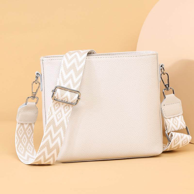 

Сумка-ведро из натуральной коровьей кожи - Универсальная, простая, модная наплечная сумка высокого класса для женщин. белый