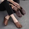 Johnature Pantofole piatte traspiranti con suola morbida Ciabatte aperte vintage in vera pelle Scarpe da donna versatili