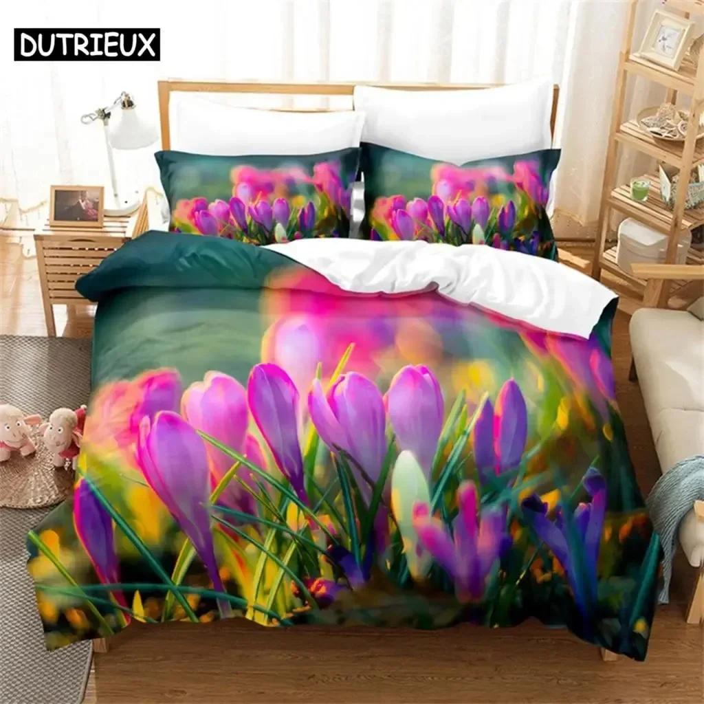 Tulip Scenery Quen Beding Set For Bedrom Soft Modern Bedspreads Comefortable Children Kids Soft Duvet Cover Comfortable Quilt Cover And Pilowcase