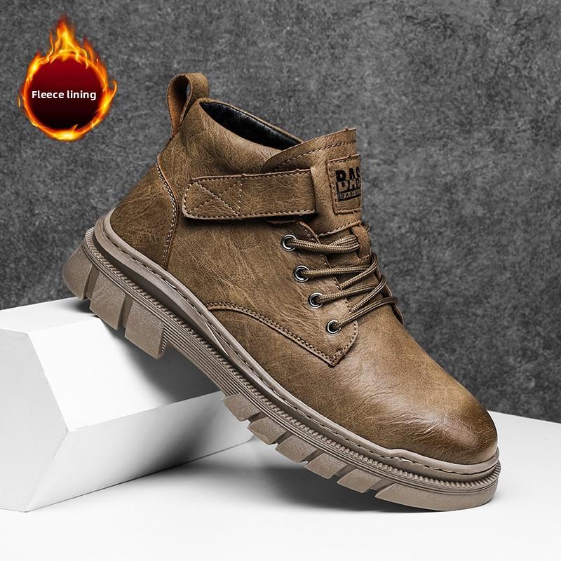 Retro Boots Men's Shoes High Top Casual British Style Winter 2025 New Warm round Toe Rubber Sole PU Leather Shoes