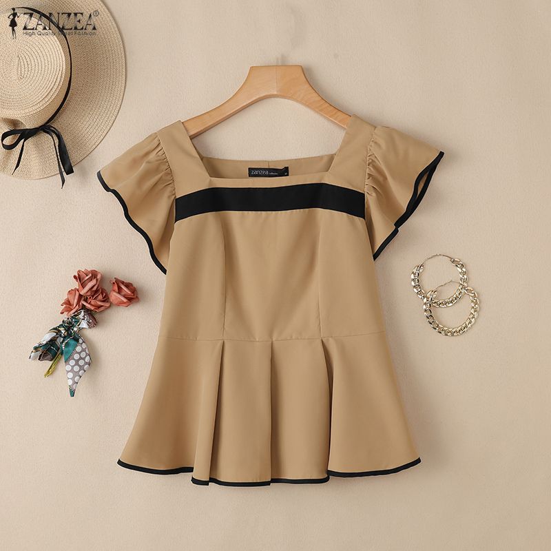 ZANZEA Women Elegant Round Neck Casual Short Sleeve Blouse
