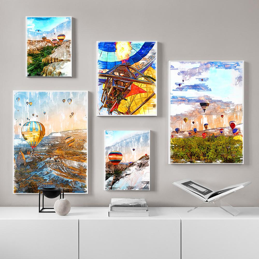 Abstract Colorful Hot Air Balloon Art Posters and Prints Canvas Paintings Wall Art Pictures for Living Room Decor (No Frame)