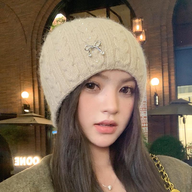 Rabbit Fur Knitted Hat Women's Autumn and Winter Thickened Cold-proof Ear Protection Hat, Wool Hat After Keeping Warm