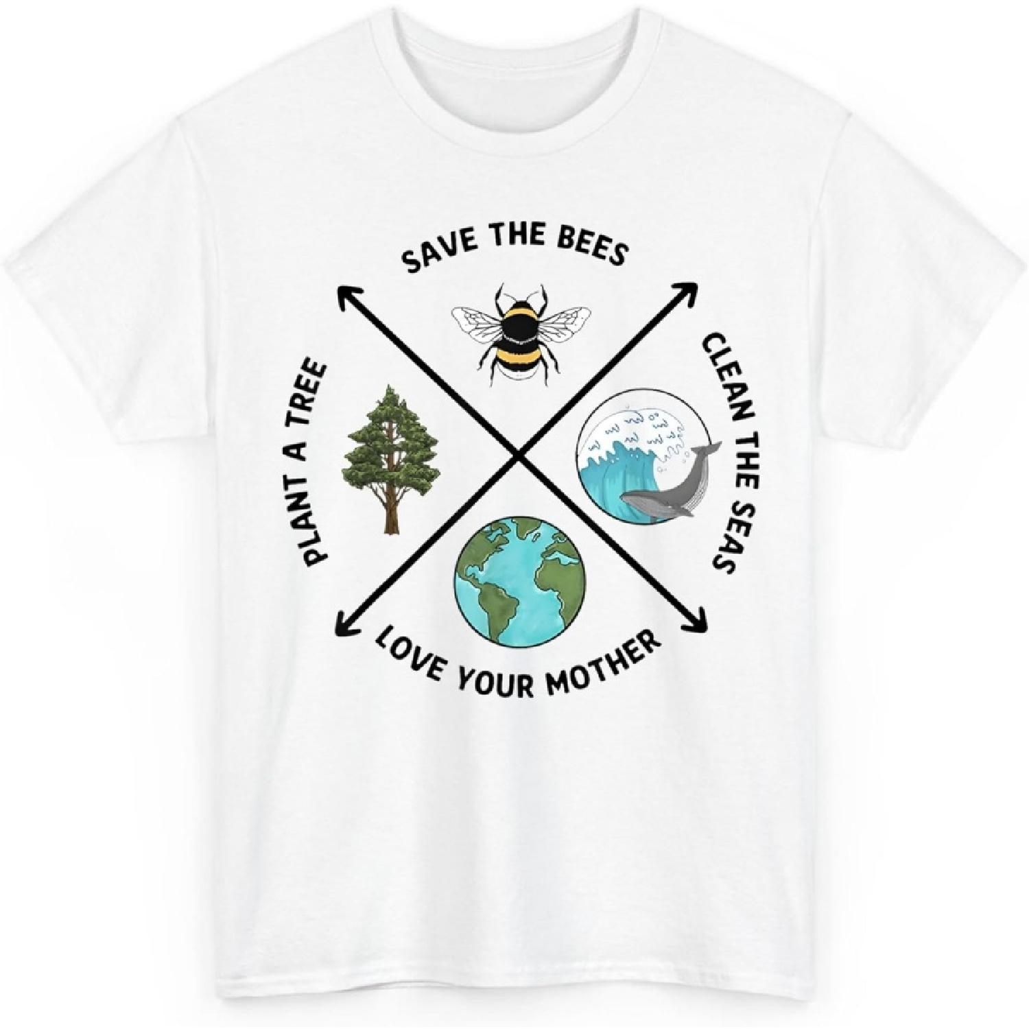 Earth Day Save The Bees Plant More Trees Clean The Seas Unisex Shirt Gift for Men Women XXXXXL белый