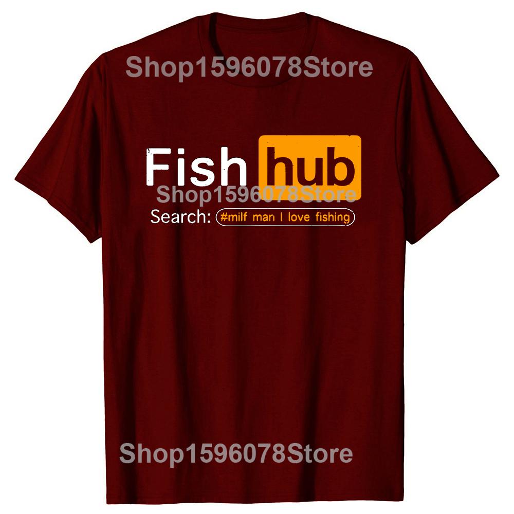 Novelty Fish Hub T Shirts Streetwear Short Sleeve Birthday Gifts Summer Style Funny Fishing Joke MILF Man I Love Fishing T-shirt