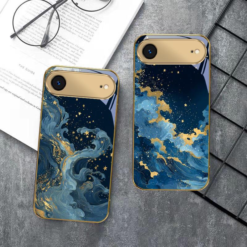 The quiet starry sky For IPhone 17Pro Max 16 17 Pro 15 P ro 14 13 Plus 12 Mini 11Pro Max XR 16E 17 Air Golden glass phone case