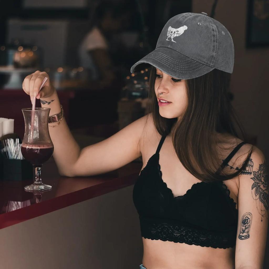 Women's Floral Chicken Hat for Men Women Adjustable Vintage Distressed Washed Baseball Cap