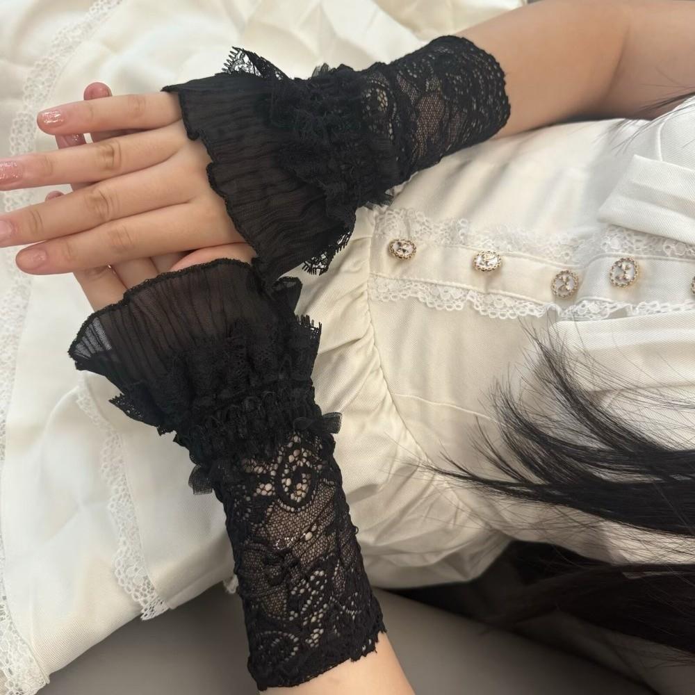 Mesh Lace Arm Sleeves Ruffle Cuffs Wrist Sleeves Vintage Decorative Gloves  Party Costume