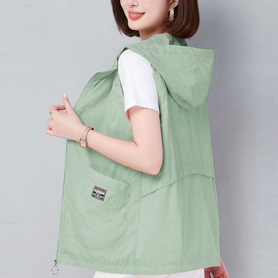Breathable Mesh Thin Vest, Women's Summer Short Style, Sun Protection Vest, Oversized Loose Casual Hooded Shoulder