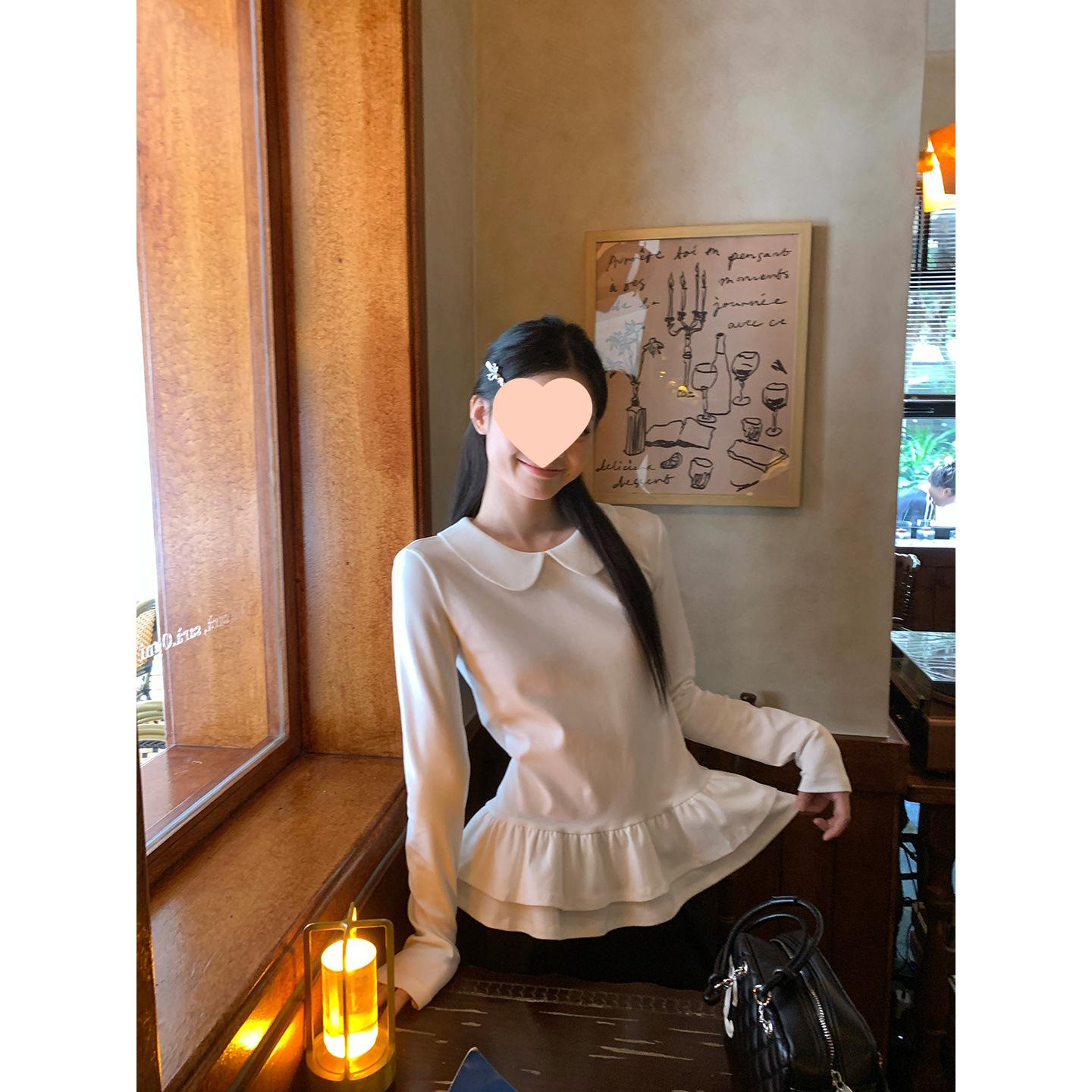 

Sweet Lace Patchwork Doll Collar Long-Sleeve T-shirt for Women - Autumn/Winter Versatile Base Layer Small