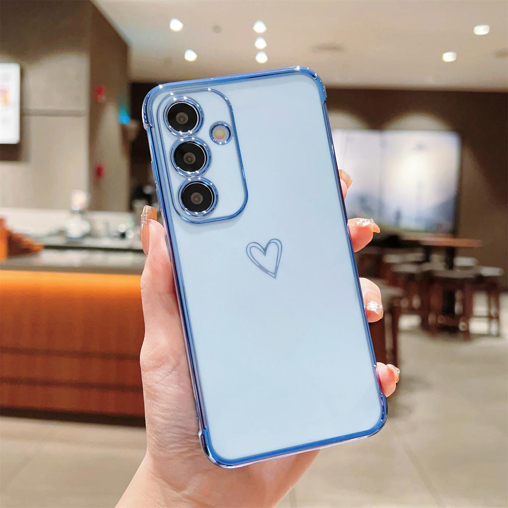 For Samsung Galaxy S24+ Case Love Heart Pattern TPU Phone Cover Electroplating Edge