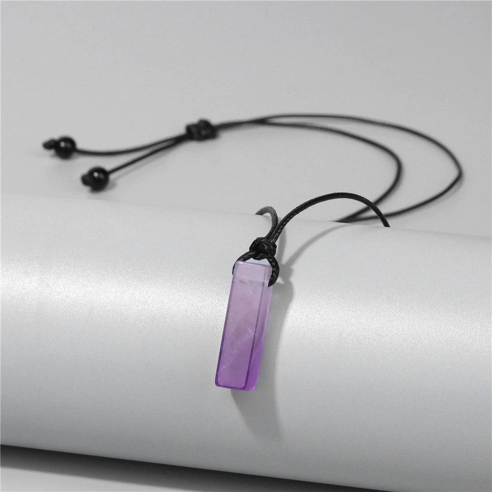 Rechteckige Naturstein-Halsketten für Damen Dalmatien-Obsidian-Anhänger-Halsketten Schwarze Lederkette Herren Modeschmuck Geschenk