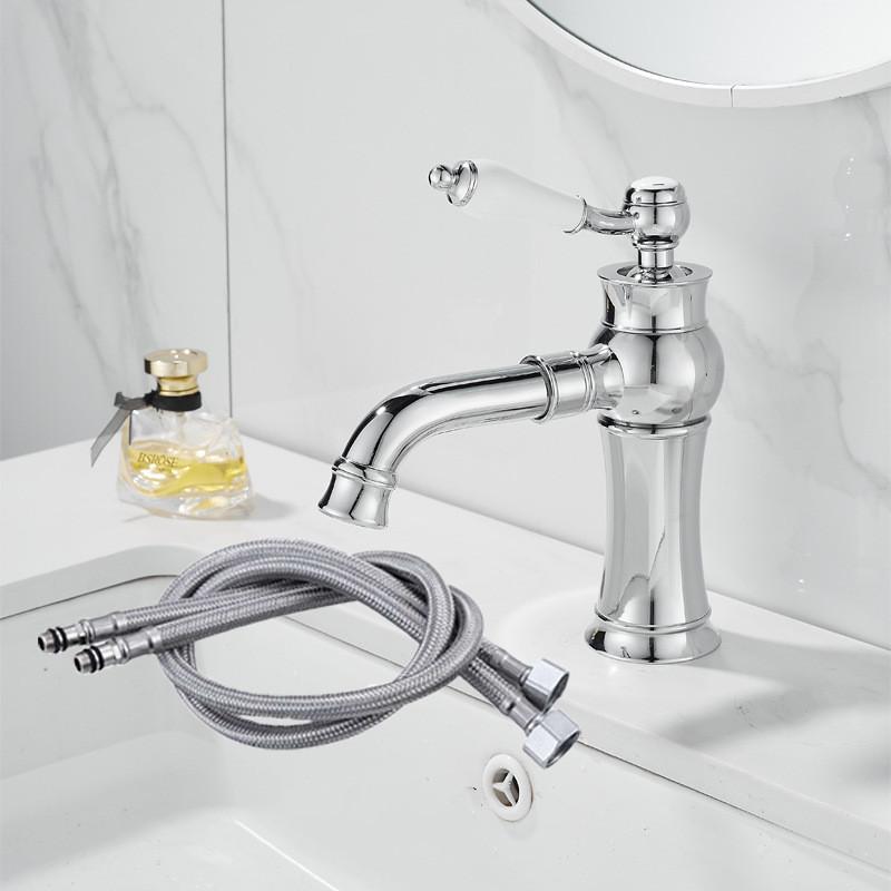 Tuqiu Gold Bathroom Faucet Total Brass Chrome Basin Faucet Cold And Hot Water Mixer Sink Tap Single Handle Deck Mounted Sink Tap