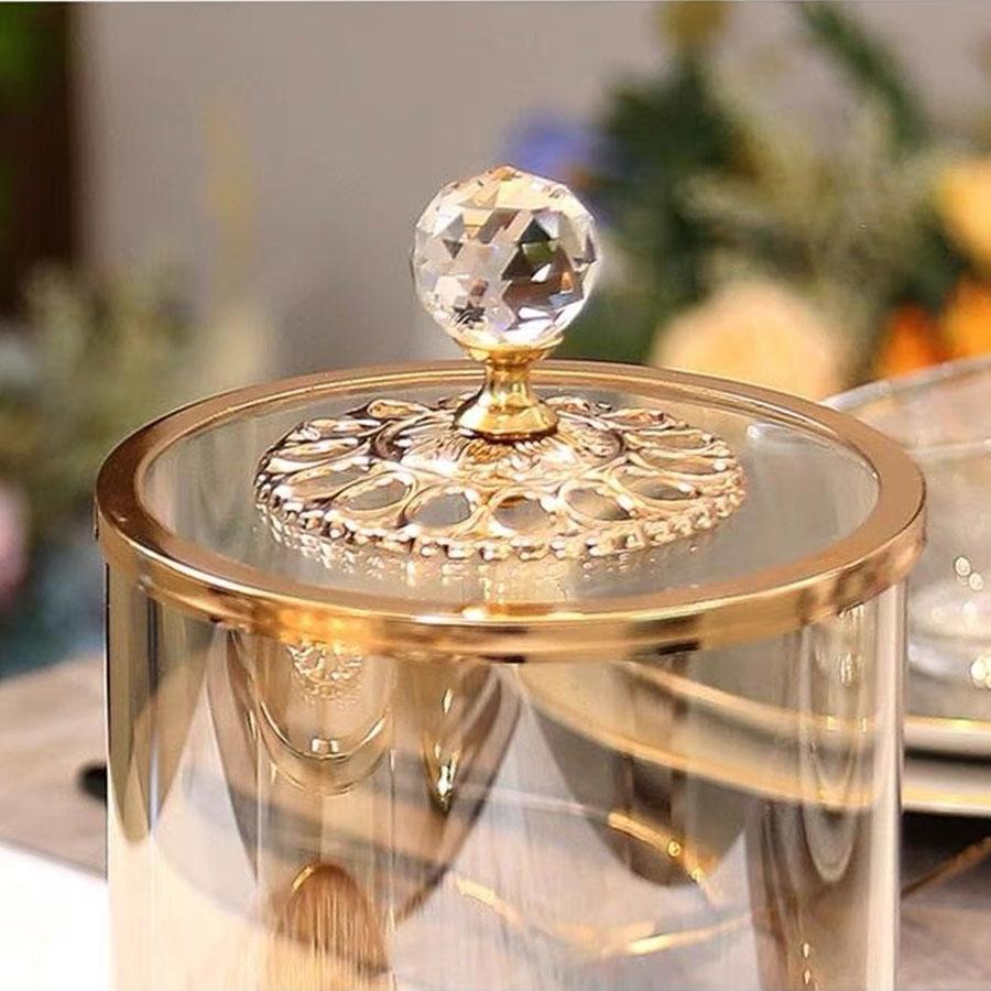 1 st Europeisk stil lätt lyx glas godisburk, lyxig förvaringsburk, glas hantverk dekoration prydnad,