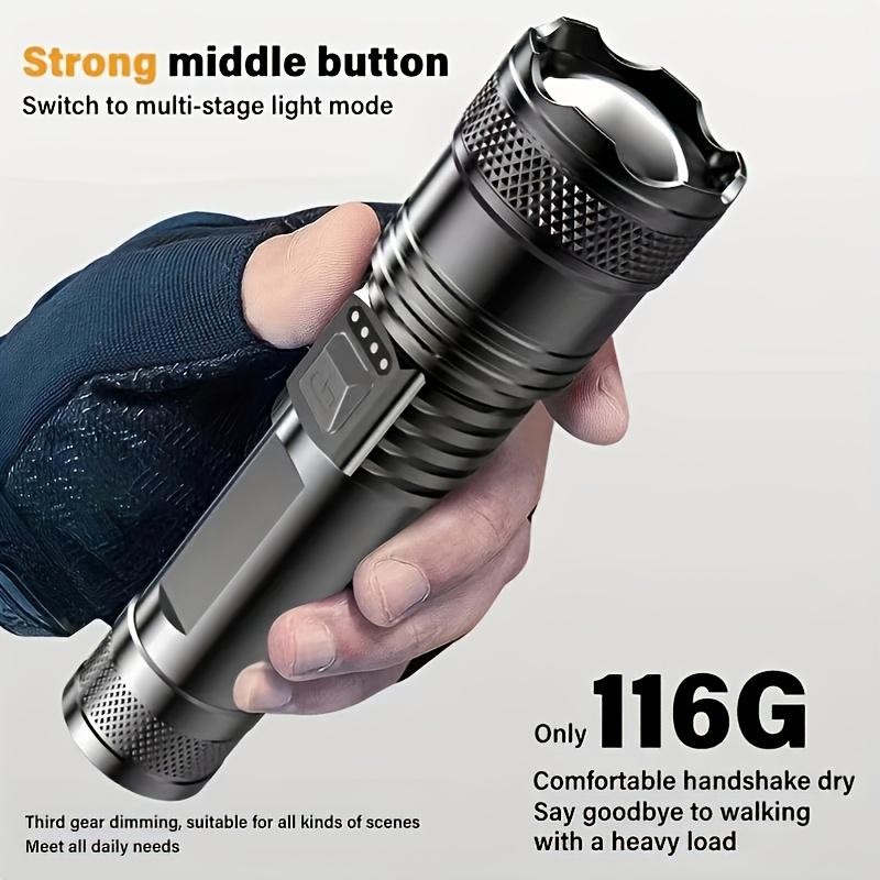 Telescopic zoom flashlight with built-in rechargeable handheld home safety lighting, durable structure, emergency preparation, essential for camping