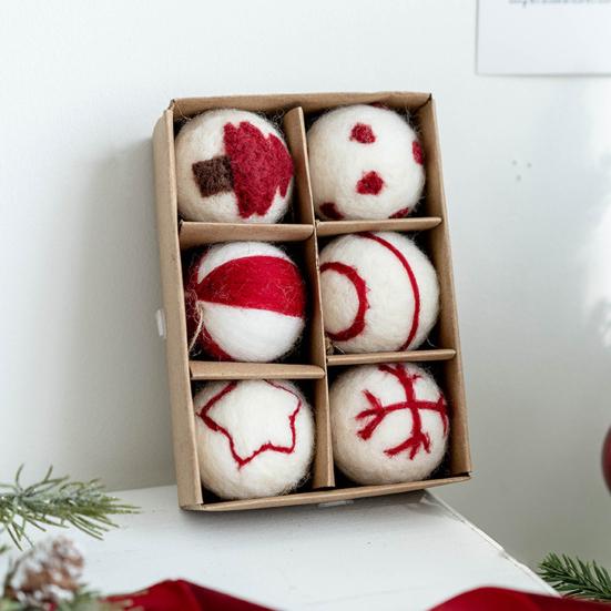 6/36Pcs 3/5CM Christmas Felt Ball Snowflake Snowman Solid Color Shatterproof Reusable Holiday Decoration Xmas Tree Hanging Ball Ornament Pendant