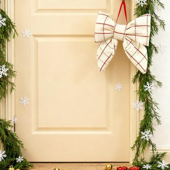 1/2Pcs Large Christmas Bow Decoration Red White Plaid Hanging Bow Ornament Indoor Outdoor Xmas Holiday Party Fabric Bow Wreath Decor