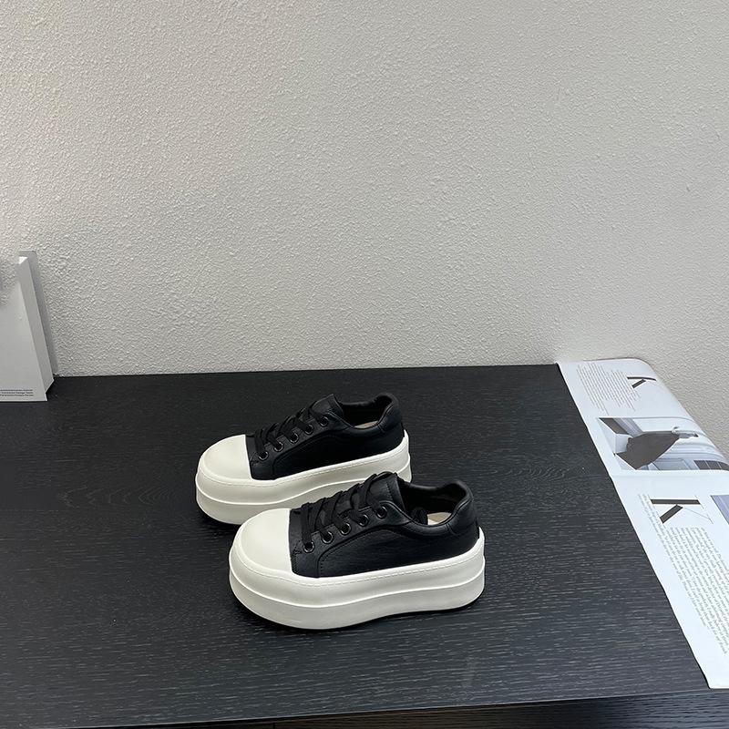 Cowhide version~ Small thick-soled leather muffin shoes for women's 2025 spring new versatile lace-up casual bread shoes