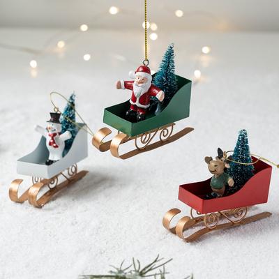 1Pc Creative Santa Claus, Snowman, Elk, and Sleigh Wrought Iron Car Personalized Pendant Decoration for Holiday Parties