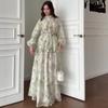 Cross-border European and American Women's Clothing Spring and Autumn New Floral Loose Long-sleeved Top Big Swing Skirt Set