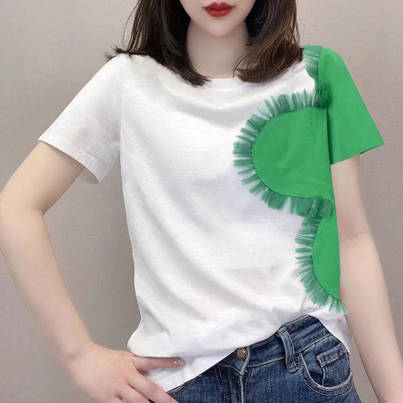 

Асимметричная блузка из марли с оборками и круглым вырезом, женская летняя свободная повседневная рубашка в Корейском стиле 3XL