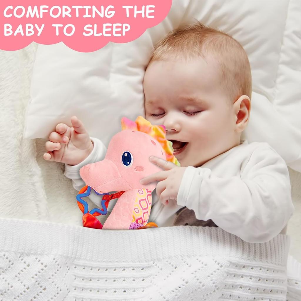 Baby Seahorse Musical Rattles Toys Infant Stuffed Animals Soft Toy with Bright Colors Crinkle Sound Paper Newborn Toys Gifts