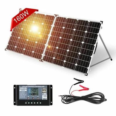 Dokio sada pevného a skládacího solárního panelu, 160W, 10A, 12V, s nabíječkou, snadno přenosná