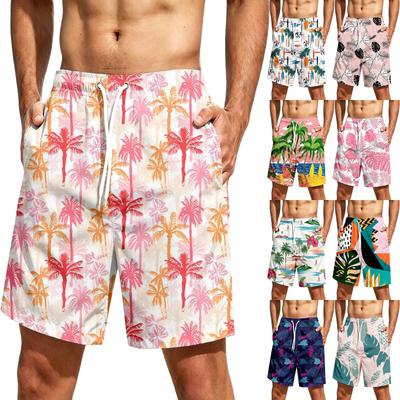 Calções de Praia Masculinos de Secagem Rápida com Estampa Havaiana para Férias de Verão