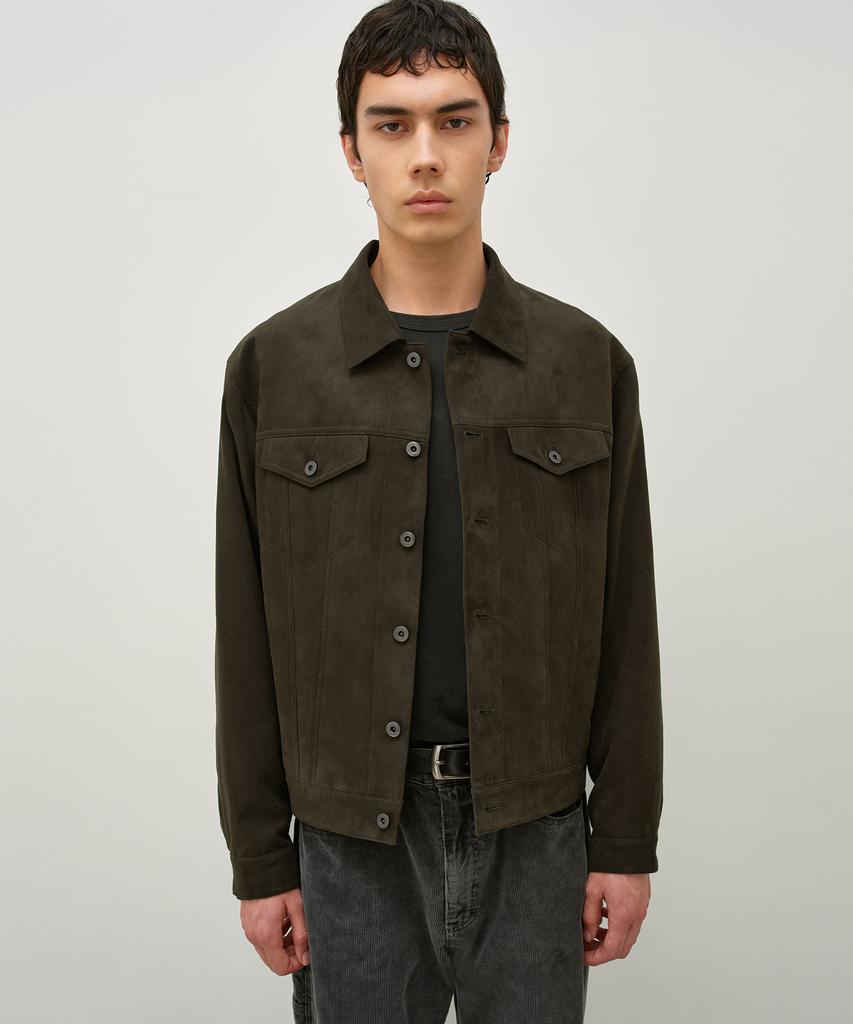 INSILENCE Four Suede Trucker Jacket Olive Brown