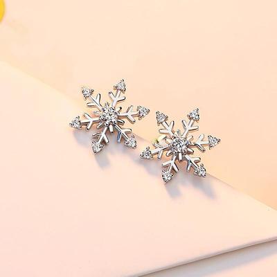 925 Sterling Silver Snowflake Stud Earrings - Women's Fashion Dangle Earrings for Autumn & Winter, Perfect Christmas Gift
