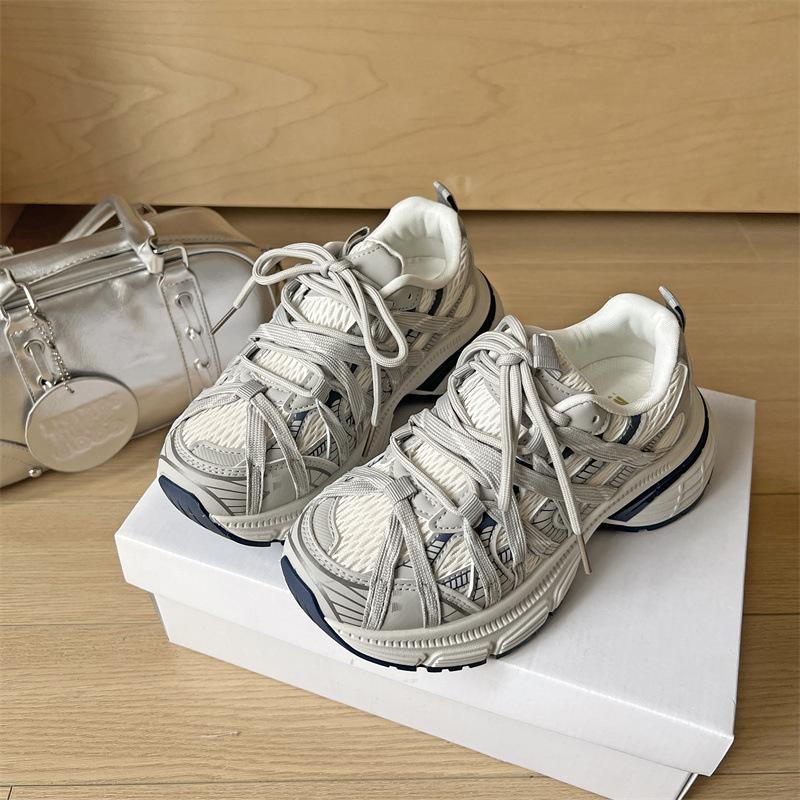 Yueyu European goods Four Seasons mesh fancy strap dad shoes women's 2025 thick-soled breathable lightweight sports shoes increase height